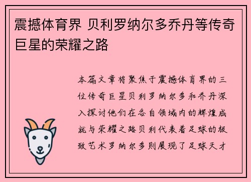 震撼体育界 贝利罗纳尔多乔丹等传奇巨星的荣耀之路